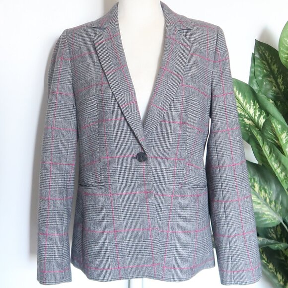 J. Crew Gray Pink Glen Plaid Single-breasted Wool Blazer Windowpane Structured - Picture 2 of 16